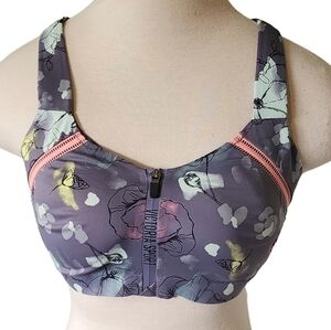 Victoria Sport Gray Floral Athletic Zip Front Bra
